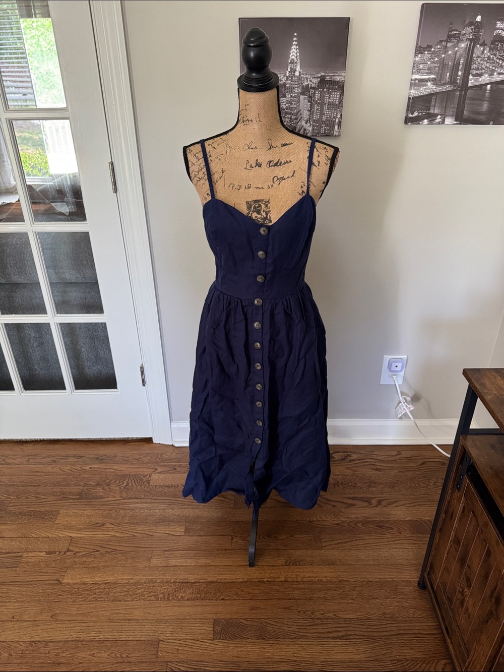 Thelma Dress Sleeveless Navy Button-Front Midi